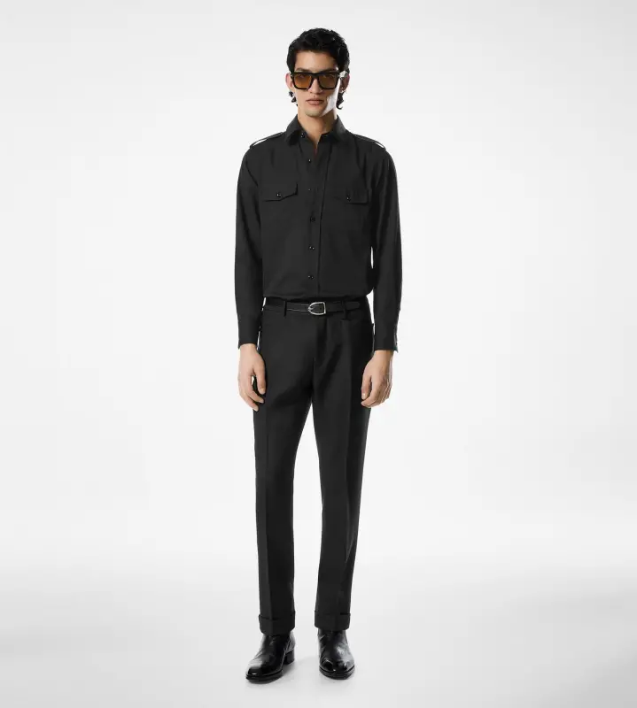 COTTON SILK FAILLE MILITARY SHIRT BLACK online